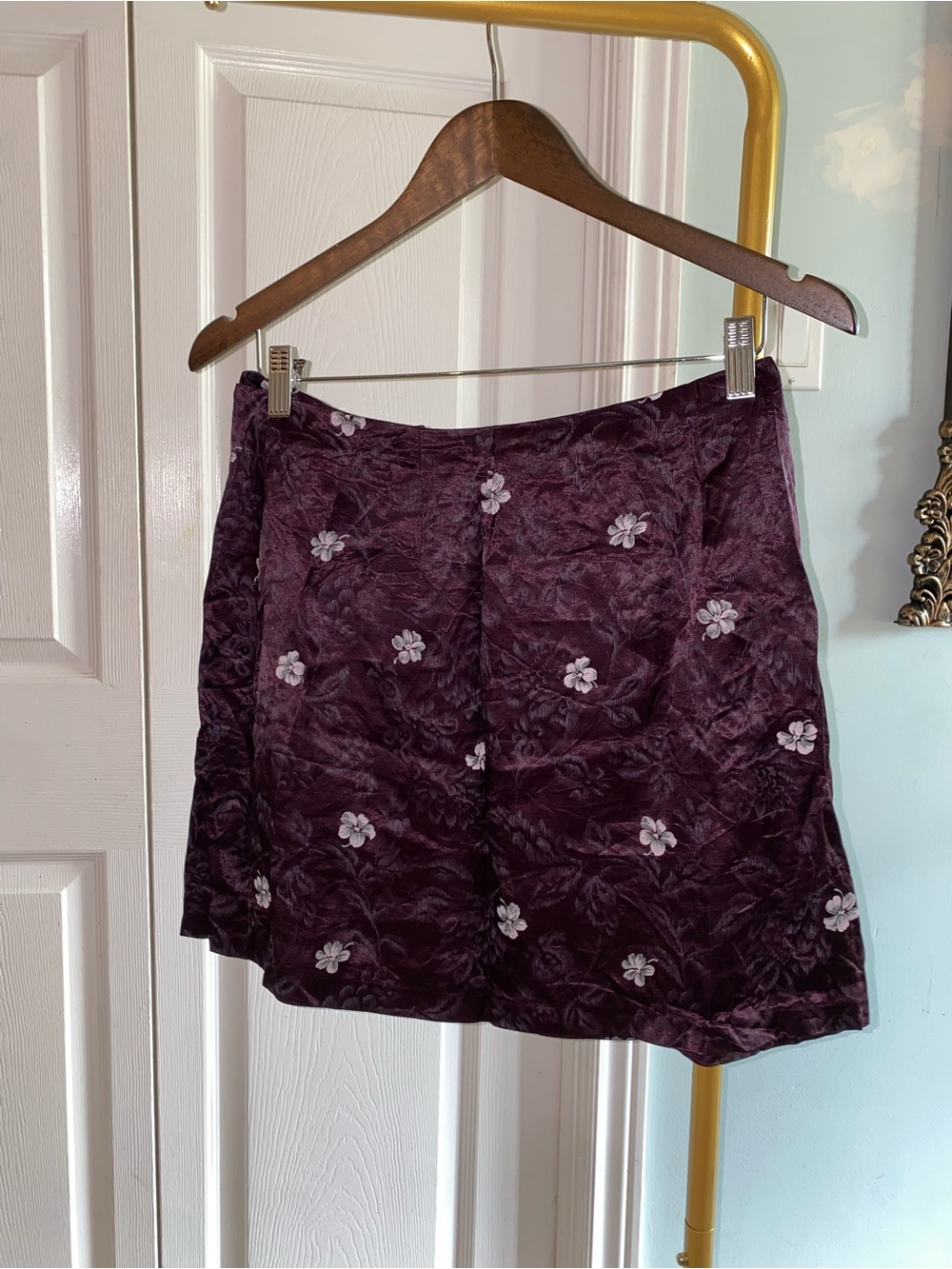 Vintage Purple Floral Satin Skirt